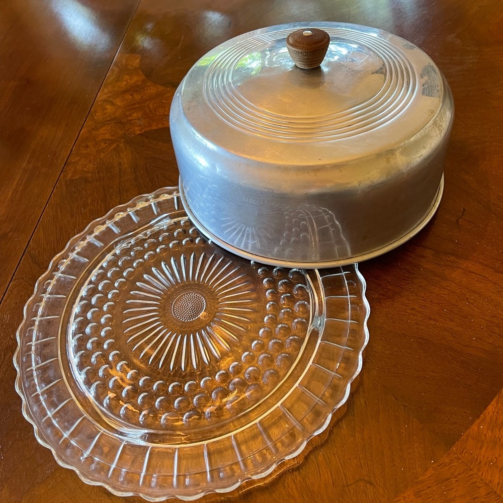 Vintage Glass and Metal Cake Stand with Lid